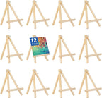 Falling in Art 12 Pack Mini Wooden Display Easels, 10 Inch Tripod Painting Easel Stand, Portable Art Canvas Holder for Photos, Prints and Signs