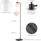 GLOBE Electric 61000144 62" Floor Lamp, Matte Black, Plastic Frosted Shade, On/Off Rotary Switch on Socket, 6-Foot Black Cord, Reading Light, Bedroom, Living Room, Home Decor