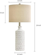 PoKat 24'' Lamps for Night Stands, Ceramic Table Lamps for Living Room, Modern Nightstand Lamps Set of 2, Bedroom Lamps for Bedside End Table, Bedroom, Living Room, White