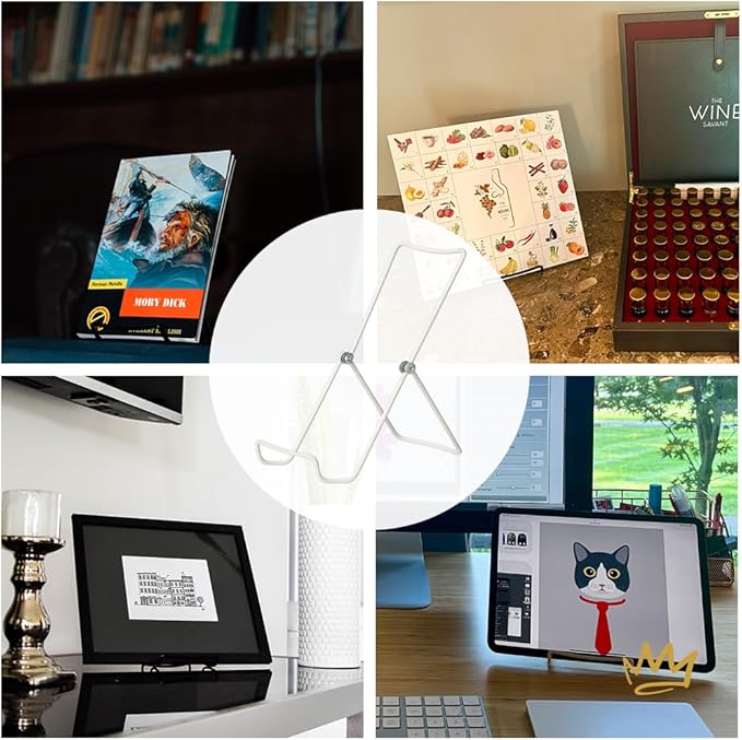 KINGDOM SOLUTIONS MADE IN USA 2-Pack Adjustable White Metal Easels - Book Stand - Sturdy Plate Stand for Art, Pictures, Books, Frames - Unique on the Market