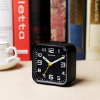 Peakeep 3D Numbers No Tick-Tock Analog Alarm Clock with Classic Beep Sound, Snooze, Manual Light and Battery Powered Small for Travel (Black-3D)