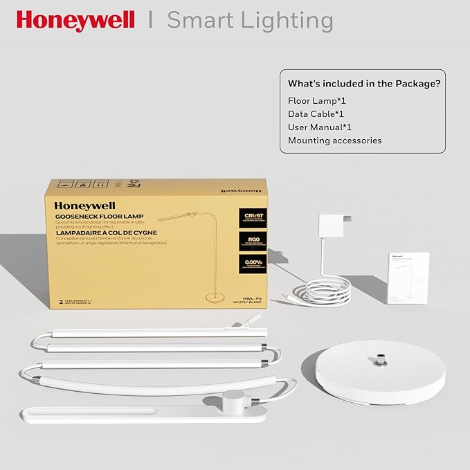 Honeywell LED Floor Lamp, F4 Sunturalux™ Gooseneck Reading Floor Lamp, Super Bright Stepless Dimmable Task Light with Flexible Arm, Eye-Caring Tall Standing Lamp for Living,Bedroom Office