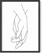 Y2K BOO Holding Hands UNFRAMED Wall Art Interlocking Fingers Connection Continuous Line Drawing 12x16 Inch Heavyweight Paper Modern Studio Decor