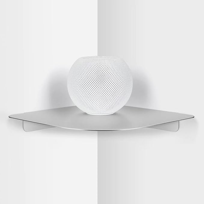 8" Floating Corner Shelf, Metal Corner Shelf Wall Mount for Wall Storage, for Smart Home, Speakers, Internet Router, Security Camera - for Bathroom, Kitchen, Bedroom, and Living Room (Silver)