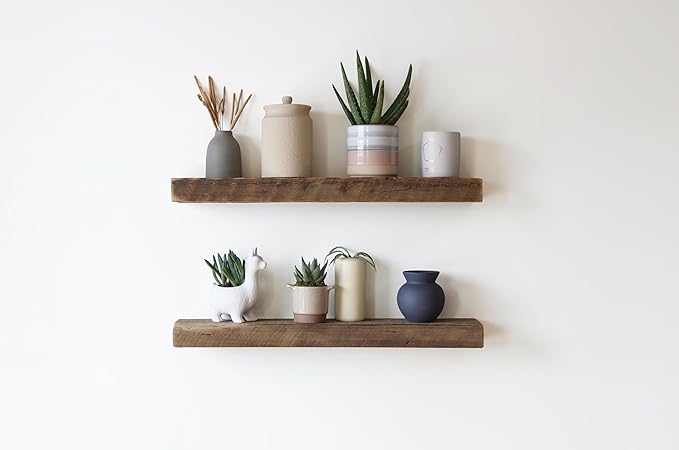 Urban Legacy Reclaimed Barnwood Planks | Floating Shelves for Wall w/Flush Mount Shelf Bracket Set Included | Set of 2 (Natural, 18"x 4.5"x 2")