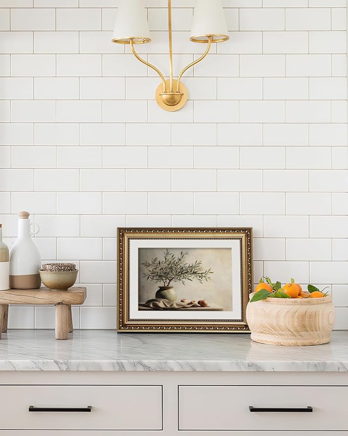 ARPEOTCY Vintage Gold Framed Wall Art Decor, 11x14 Inch Farmhouse Olive Tree & Apple Print Artwork, Still Life Wall Art Home Decor, BotanicalPainting for Kitchen Living Room Office