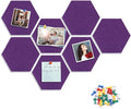 8 Packs Hexagon Felt Pin Board, 12" Bulletin Board with 30 Push Pins, Felt Board for Home Kitchen Office Decor, Self-Adhesive Corkboard Tiles for Walls School Message Photos Memos-Purple
