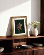 ARPEOTCY Gold Framed Canvas Wall Art, 11x14 Inch Vintage Skeleton Cowboy on Horseback, Rustic Western Cowboy Illustration, Gothic Western Decor for Living Room, Bedroom, or Office