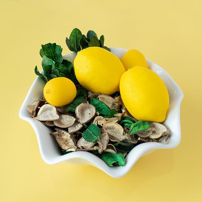Qingbei Rina Spring Potpourri Bags,Lemon Scented Potpourri Bowl Filler with 4 Lemon,Decorative Dried Flowers,Home Fragrance, Vase Fillers,Bathroom Decor(8.4 oz)