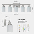 5-Light Bathroom Light Fixtures, 30" Nickel Bathroom Vanity Light with Milky White Glass Shade, Modern Bathroom Wall Lights Over Mirror, Farmhouse Wall Sconces Lighting for Bedroom Living Room