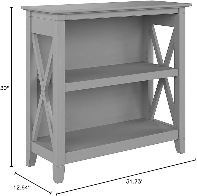 Bush Home Key West Small 2 Shelf Bookcase in Cape Cod Gray, Compact Home Organizer, Vertical Storage Solution, Bookshelf for Office or Living Room