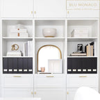 BLU MONACO | Cardboard Magazine File Holder Set of 6 Black | Vertical Magazine File Holder with Gold Label Slots | Standing File Holder and Cardboard Bins for Shelves Desk Storage