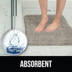 KANGAROO Bathroom Rugs, Chenille Soft Absorbent Bath Rug, Shaggy Shower Mat, Quick Dry Machine Wash Bathmat, Plush Carpet Mats for Tub, Bathtub and Room Home Decor Accessories, 24x17, Beige