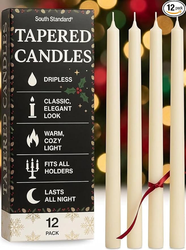Premium White Taper Candles Stick | Bulk12 Pack | 9'' Inches | Dripless, Unscented, Smokeless Dinner Candlesticks | 7+ Hour Long Burning for Elegant Weddings, Parties & Home Decor