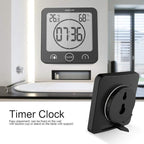 BALDR Digital Bathroom Clocks - 2 Pack Water-Resistant Shower Clock with Timer - Large LCD Display Digital Clock for Shower with Timer, Temperature and Humidity, Wall Clock for Bathroom, Black & White