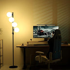 Black Globe Floor Lamp Dimmable 64IN Tall Standing Lamps with Soft Warm White Eye Care 3000K G9 Bulbs, Mid Century Modern Floor Lamp for Living Room Bedroom