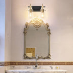 SOLFART Vintage Vanity Light Fixtures Wall Light for Bathroom Over Mirror Light with Glass Shade Light Fixtures (2 Lights-Exclude Bulb)