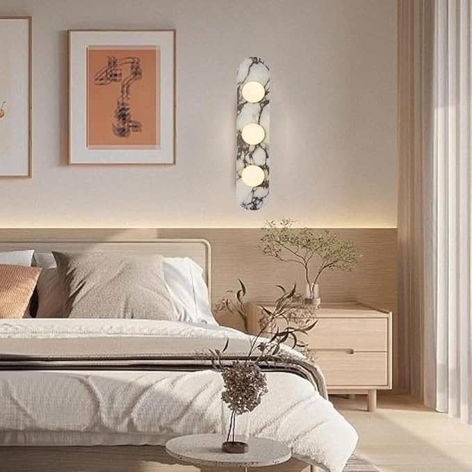 Natural Marble Wall Sconces, 3-Light Alabaster Light, Hardwired Wall Light Fixtures, Modern Wall Mount Wall Lights for Dining Room Stairs Bedroom