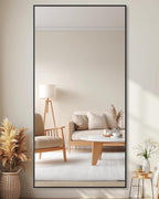 Full-Length Floor Mirror with Stand, 71"x32" Rectangle Style Full Body Standing Mirror for Bedroom, Living Room, Gym, Dorm - Shatter-Resistant & Easy Assembly, Black