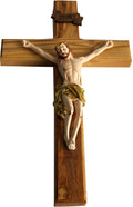 Holy Land Market Olive wood Cross from Bethlehem with a Certificate and Lord prayer card (10 Inch With Resin Crucifix), Brown