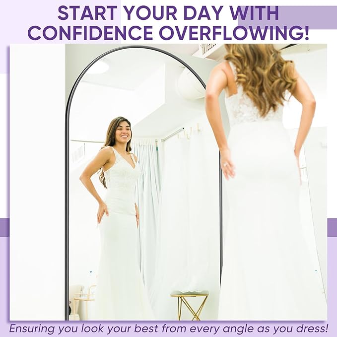 Full Length Mirror, 83"x44" Floor Mirror Freestanding, Oversized Floor Standing Full Body Mirror with Stand for Bedroom, Hanging Mounted for Living Room Cloakroom, Black, Arched