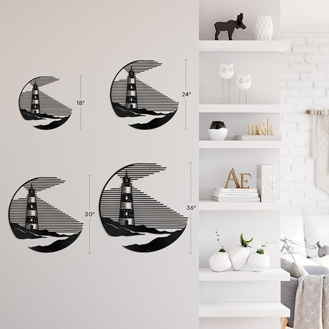 SIGNLEADER Metal Wall Art Decor Lighthouse Minimalist Modern Abstract Wall Sculpture Hangings Home Decoration for Living Room, Bedroom, Bathroom, Kitchen, Outdoor - 24" Black
