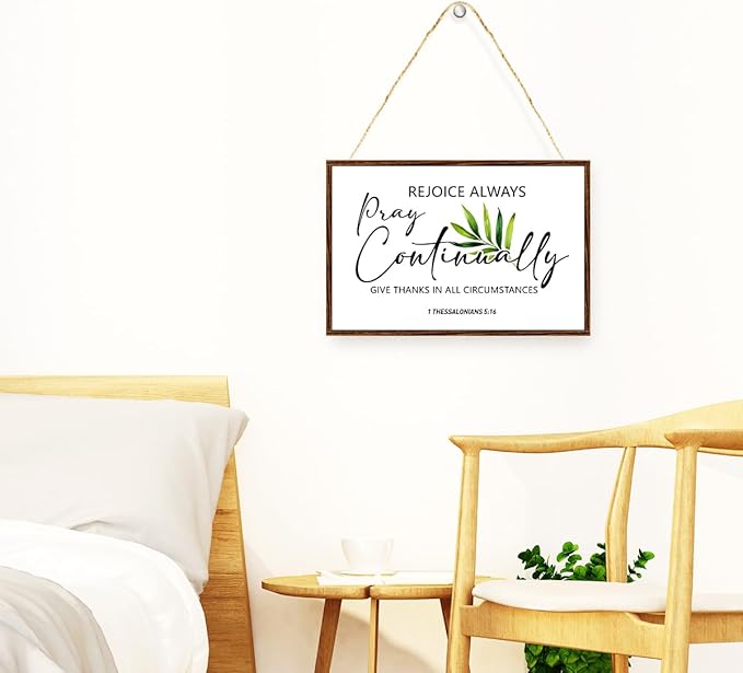 Rejoice Always Pray Continually Give Thanks Sign,Inspirational Rustic Christian Hanging Wood Plaque Sign,Motivational Bible Verse Wall decor for Home Bedroom,1 Thessalonians 5:16