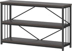 IBF Short Wide Horizontal Bookshelf, Industrial office Low 3 Tier Book shelf, Rustic Wide Vintage open Bookcase with Storage, Modern Grey Etagere for Home Office Living Room Bedroom, Gray Oak, 47 Inch