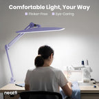 Neatfi XL Nail Desk Lamp with Clamp, 2200 Lumens, 20-Inch Wide Head, Dimmable 4 Levels, 3 Color Modes 3000K–6000K, LED Task Light for Manicure Table, Crafts, Workbench, Office (CCT, Lavender)