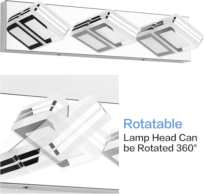 SOLFART Modern Dimmable Vanity Lights for Bathroom LED 3 Light Bathroom Lights Over Mirror Chrome Bath Wall Lighting