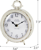 NIKKY HOME Table Clock, Vintage Desk Clock, Antique White Finish Table Clocks, Non-Ticking Battery Operated Decorative Shelf Clock for Living Room Bedroom Gift Clocks
