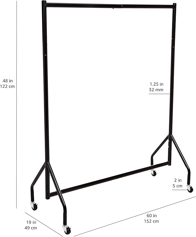 Amazon Basics Heavy Duty Rolling Garment Rack, Hanging Clothes Organizer Rail for Display and Storage, 1.21 x 1.52 m - Black