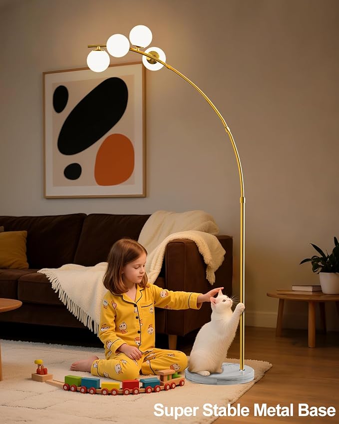 Lightdot 63IN Gold Floor Lamp 4-Lights Globe LED Floor Lamps with 3000K Soft Warm Golden for Wedding/Party, Modern Tall Lamp for Living Room/Bedroom/Sofa Beside/Corner Decor (Bulbs Included)