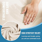 H.VERSAILTEX Sofa Cover 3 Piece T Cushion Loveseat Slipcovers Thick Velvet Couch Cover Stretch T Cushion Sofa Covers for 2 Cushion Couch with 2 Individual T Cushion Covers, Cream