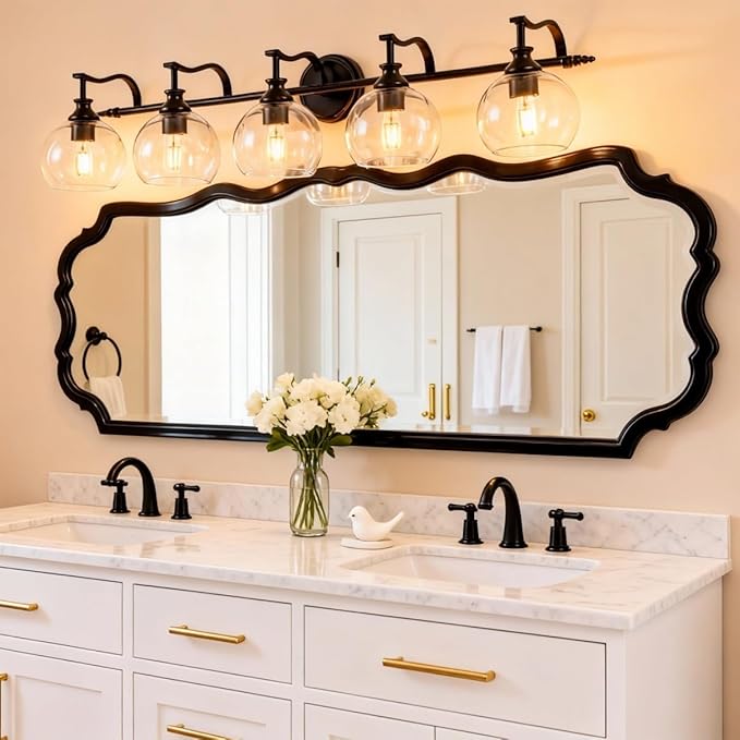 ANDY STAR Black Vanity Light, 5-Light Bathroom Light Fixture, 35" Large Bathroom Lighting Over Mirror, Industrial Wall Sconce, Perfect for Big Bathrooms, Double Vanities, Long-Length Elegant Design