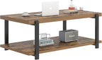 FOLUBAN Modern Coffee Table, Rustic Wood Center Table with Storage for Living Room, Industrial Rectangle 2 Tier Low Cocktail Tea Table, Rustic Brown