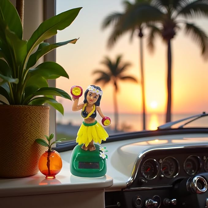 Solar Powered Hula Girl Dancing Figures Decoration, Swinging Hawaiian Girl Doll Car Dashboard Ornaments for Car Interior Home Party Decor Learning Portable