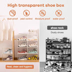 10-pack transparent acrylic shoe boxes, stackable and foldable storage boxes with magnetic snaps, suitable for sneakers, bedroom, dormitory storage, transparent color.