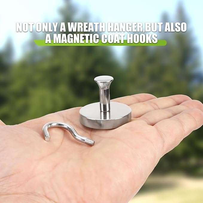 Neosmuk Magnetic Coat Hook,130lb+ Strong Extra Heavy Duty Magnet Hooks,Magnetic Wreath Hanger/Holder for Metal Doors,Purse,Towel,Stocking,Cruise Cabin,Silver,2 Pack