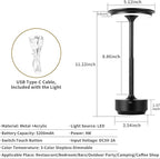 Rechargeable Cordless LED Table Lamps Touch Sensor Light, 3-Levels Portable Dimming Wireless Battery Operated Lamp，Nightstand Lamp/Night Light/Restaurant Table/Outdoor/Coffee/Bar (Black)