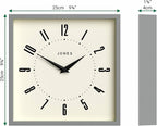 JONES CLOCKS® Box Wall Clock | Retro Square | 10 inch | Gray | Easy to Read Numbers | Perfect Kitchen or Office Clock