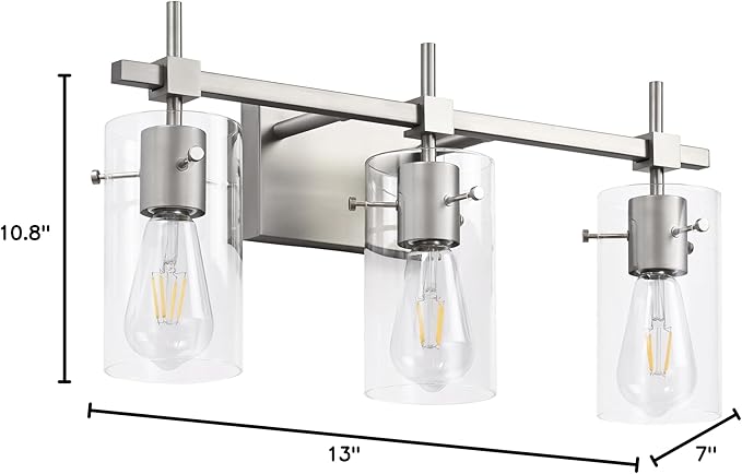SOLFART Brushed Nickel Bathroom Light Fixtures, 3-Light Modern Vanity Light Over Mirror, Wall Sconces with Milky White Frosted Glass Shades, E26 Socket (Bulbs Not Included)