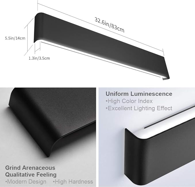 Aipsun 32.6 inch Modern Black Vanity Light Fixtures LED Black Bathroom Wall Light Up and Down Bathroom Lighting Fixtures White Light 5000K