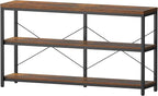 Semoic 3-Tier Industrial Bookshelf, Wide Wood Horizontal Bookcase, Open Large Book Shelf with Metal Frame, Display Rack Shelving Unit, Storage Organizer for Living Room, Bedroom & Study, Brown