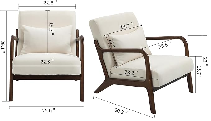 KEIKI Mid Century Modern Accent Chair, Scandinavian Style Lounge Chair with Breathable Fabric, Perfect for Bedroom or Sunroom
