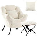 Lazy Chair with Ottoman, Large Lvory Lounge Accent Chair with Ottoman and FA Throw Pillow, Comfy Plush Reading Chair for Living Room Bedroom Dorm Room Office Apartment Relaxing Use