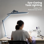 Neatfi XL Nail Desk Lamp with Clamp, 2200 Lumens, 20-Inch Wide Head, Dimmable 4 Levels, 6500K, LED Task Light for Manicure Table, Crafts, Workbench, Office (Non-CCT, Gray)