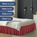 Wrap Around Dust Ruffle Bed Skirt - Burgundy - for King Size Beds with 18 Inch Drop - Easy Fit Elastic Strap - Adjustable Pleated Bedskirt w/Brushed Fabric Wrinkle Free - for Women, Men, Kids & Teens