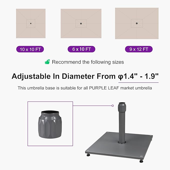 PURPLE LEAF Patio Umbrella Base Stand AT4030 Market Table Weighted Base Outdoor Heavy Duty Square Steel Plate Stand 66 LBS Black