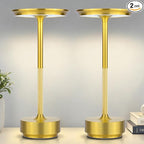 2-Pack Cordless Table Lamps Rechargeable - 5000mAh Battery Operated LED Table Light with Touch Stepless Dimming & 3 Color Modes - Portable Gold Metal Outdoor Lamps for Patio, Restaurant, Dining